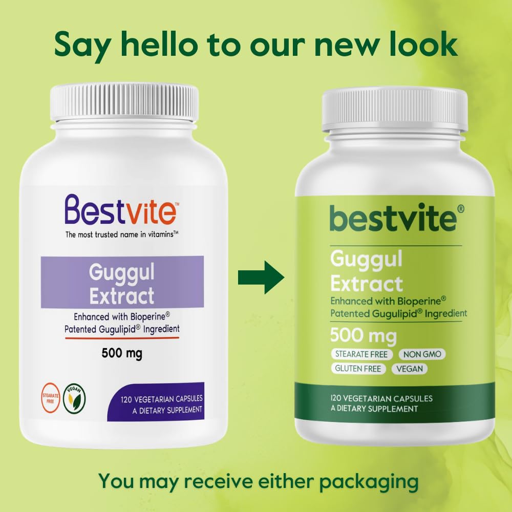 Guggul Extract 500mg (120 Vegetarian Capsules) β Clinically Studied, Patented, Bioperine Enhanced