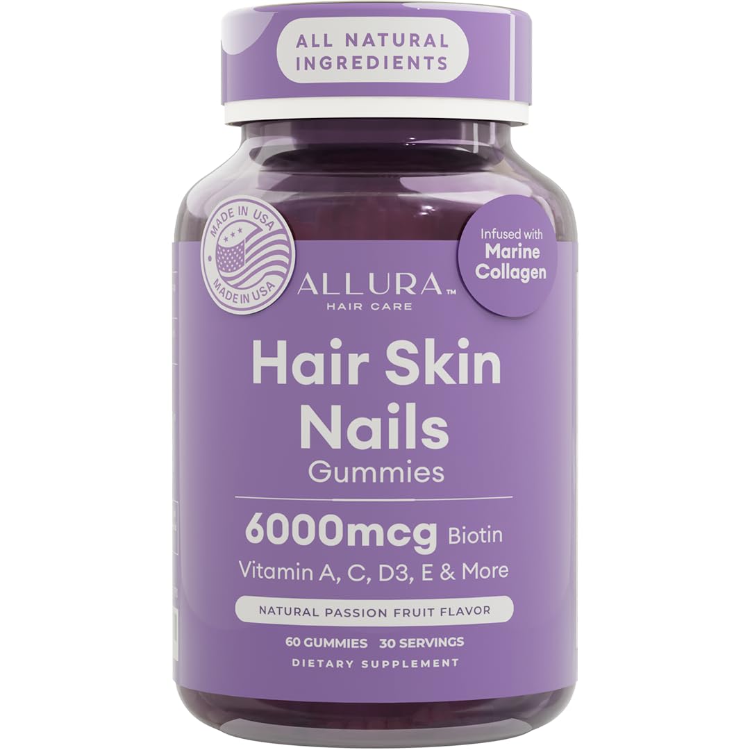 Biotin Hair Gummies 6000mcg โ Hair, Skin & Nails Vitamins for Women | Made in USA | Passion Fruit 60ct