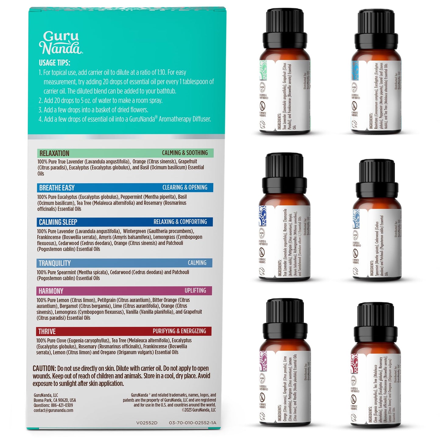 GuruNanda Essential Oil Blends (Set of 6) โ 6-Pack Aromatherapy Oils for Diffusers