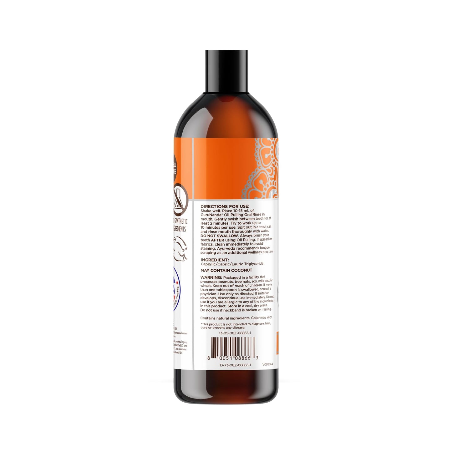 GuruNanda MCT Oil Pulling Mouthwash โ Pure Coconut Oil, Unflavoured, Alcohol-Free, 8 Oz