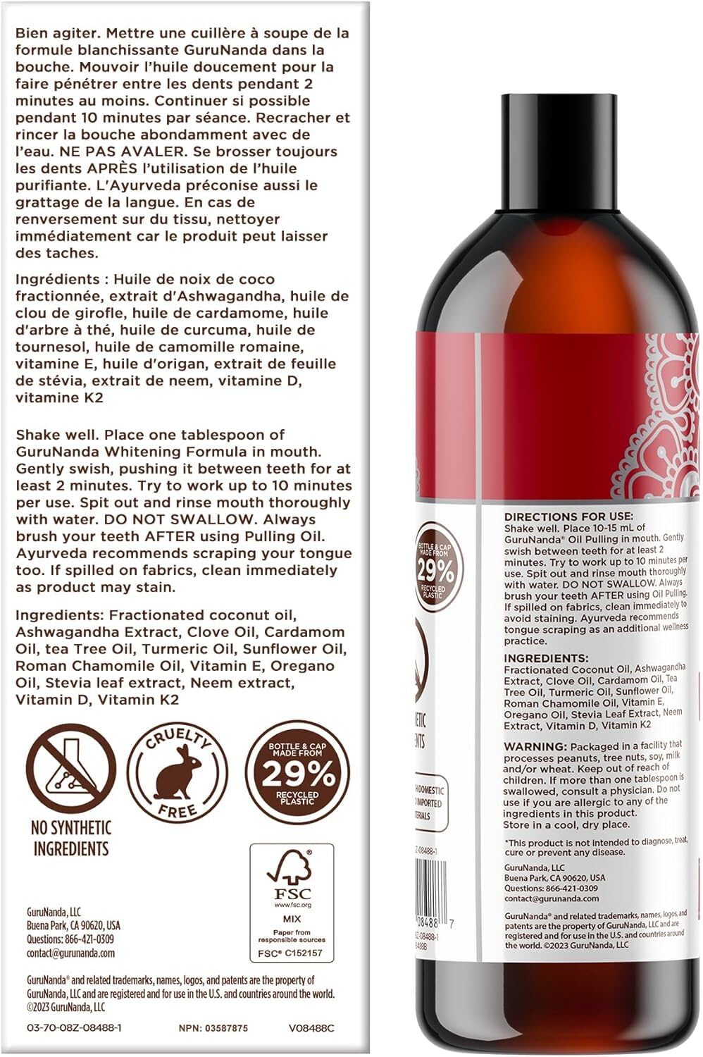 GuruNanda Cinnamon Oil Pulling Mouthwash with Neem & Ashwagandha โ Alcohol-Free (8 oz)