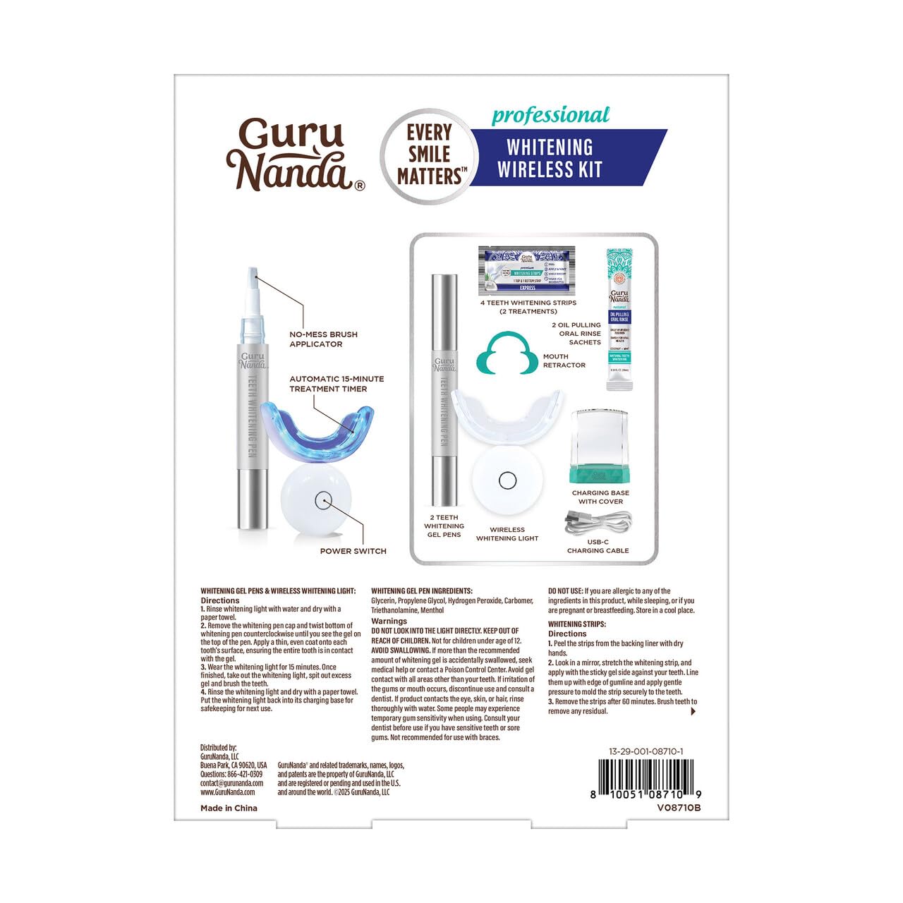 GuruNanda Teeth Whitening Kit with LED Light โ Wireless, 40 Treatments