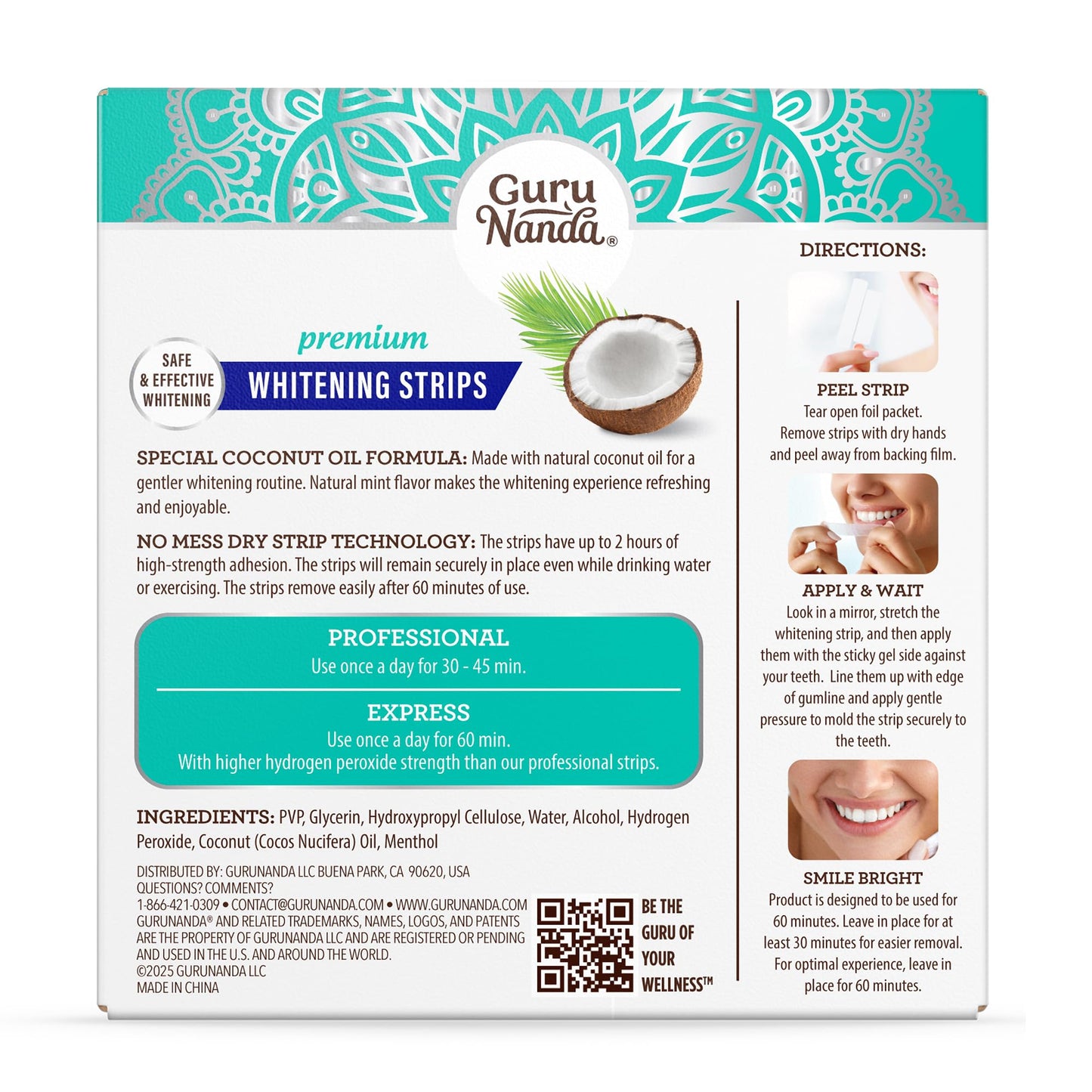 GuruNanda Teeth Whitening Strips – 7-Day Treatment | Non-Slip Dry Strip Technology