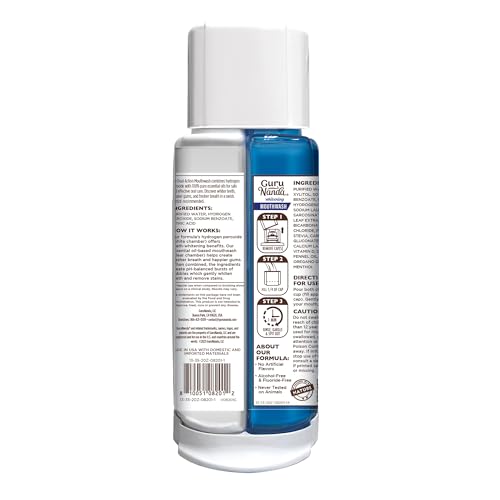 GuruNanda Teeth Whitening Dual Barrel Oxyburst Mouthwash โ Alcohol & Fluoride Free, Wild Mint, 20 Fl Oz