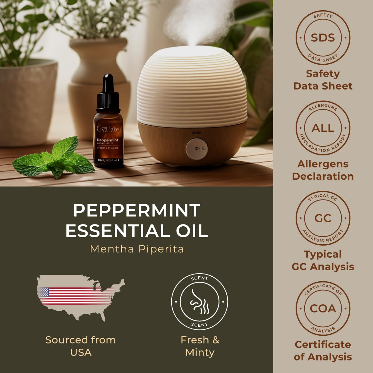 Gya Labs Peppermint Essential Oil 1.02 fl oz โ 100% Pure for Hair, Skin, Teeth, Gums, Diffuser & DIY Candles