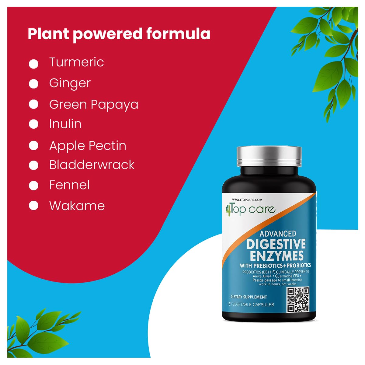 H4U Advanced Digestive Enzymes: Probiotics, Prebiotics & Enzymes (Vegetarian, 180 Count) โ For Women & Men
