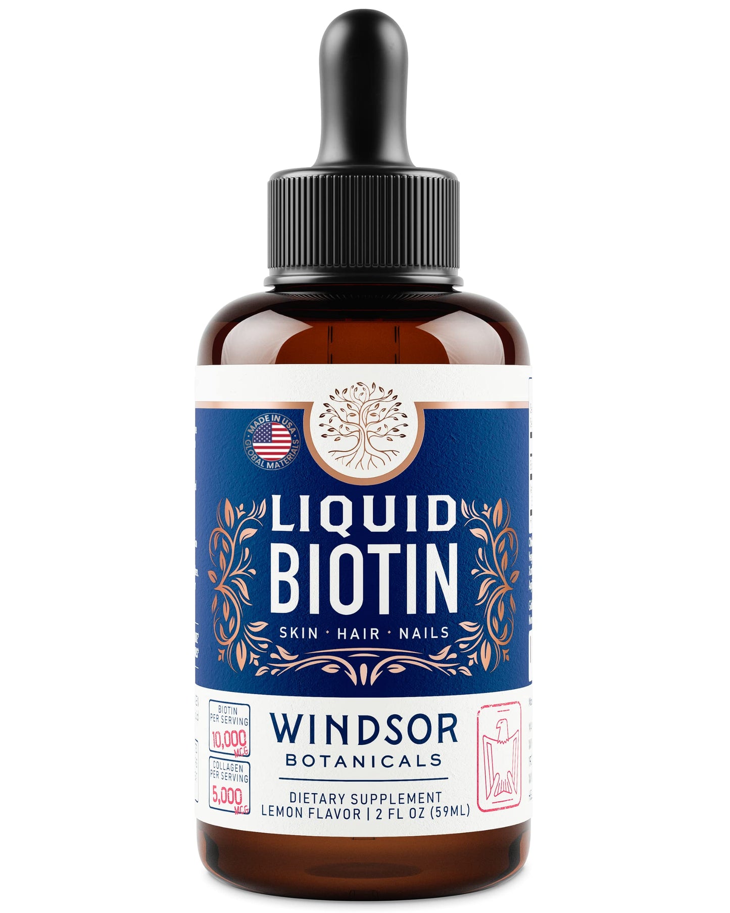Biotin Liquid with Collagen for Hair Growth โ 10,000mcg Biotin + 5,000mcg Collagen Drops โ 2oz