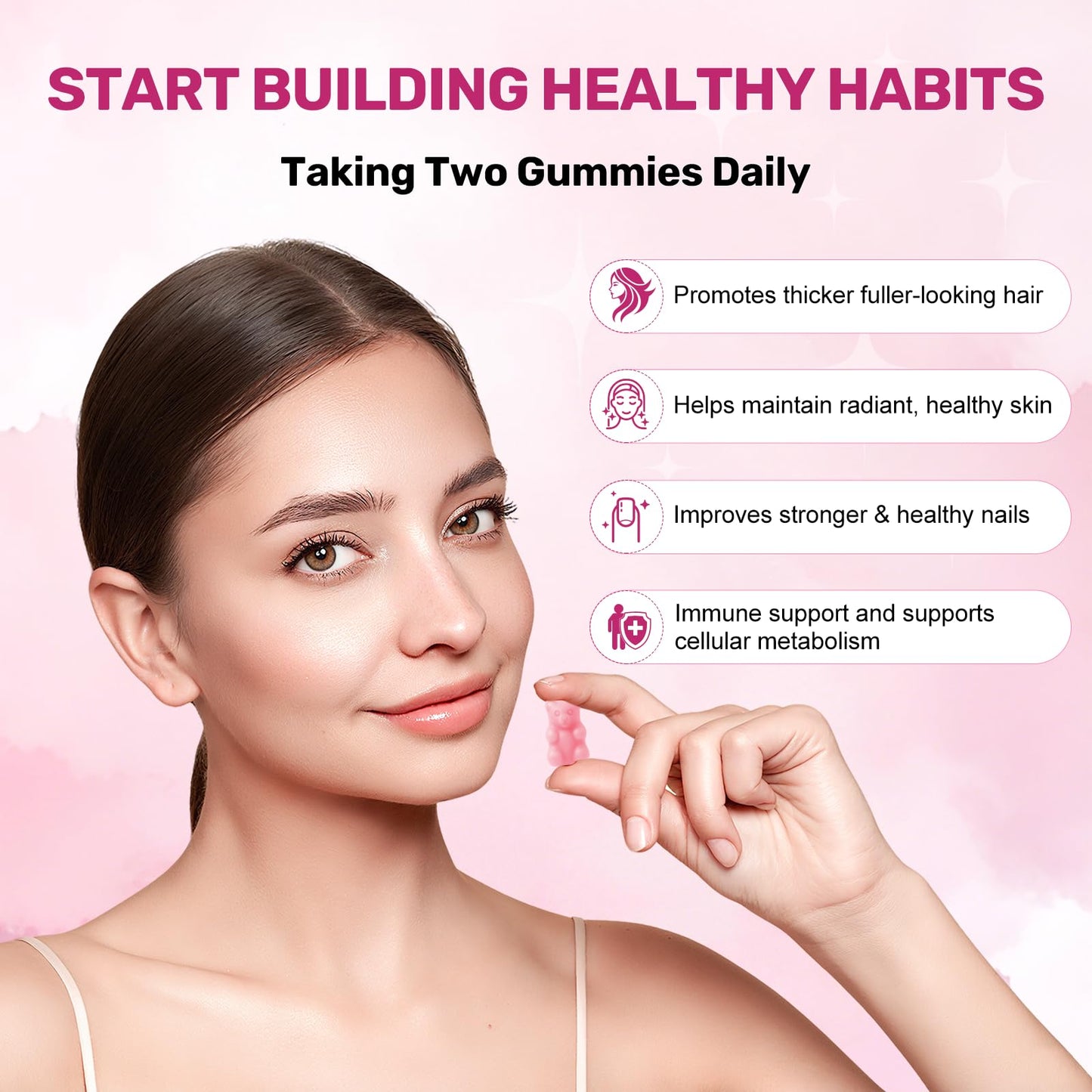 Hair Skin & Nails Gummies with 10,000mcg Biotin โ Vitamin Supplement for Hair, Nails & Skin (240 Count)