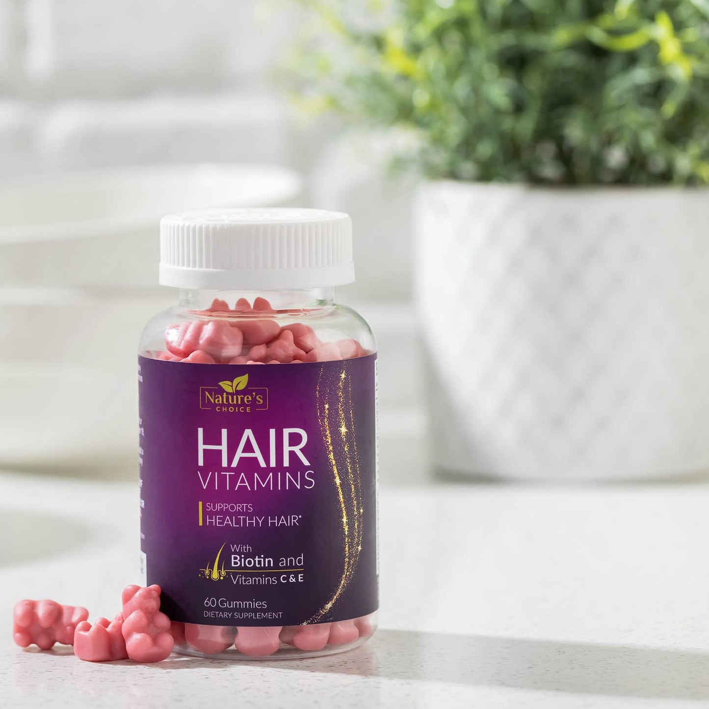 Hair Vitamin Gummies โ 5000 mcg Biotin, Vegetarian, Non-GMO | 60 Gummies