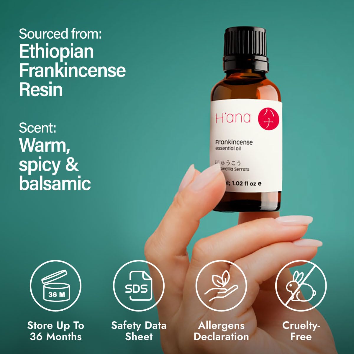 H'ana Frankincense Essential Oil โ 1.02 fl oz | Hair, Skin, Diffuser & DIY