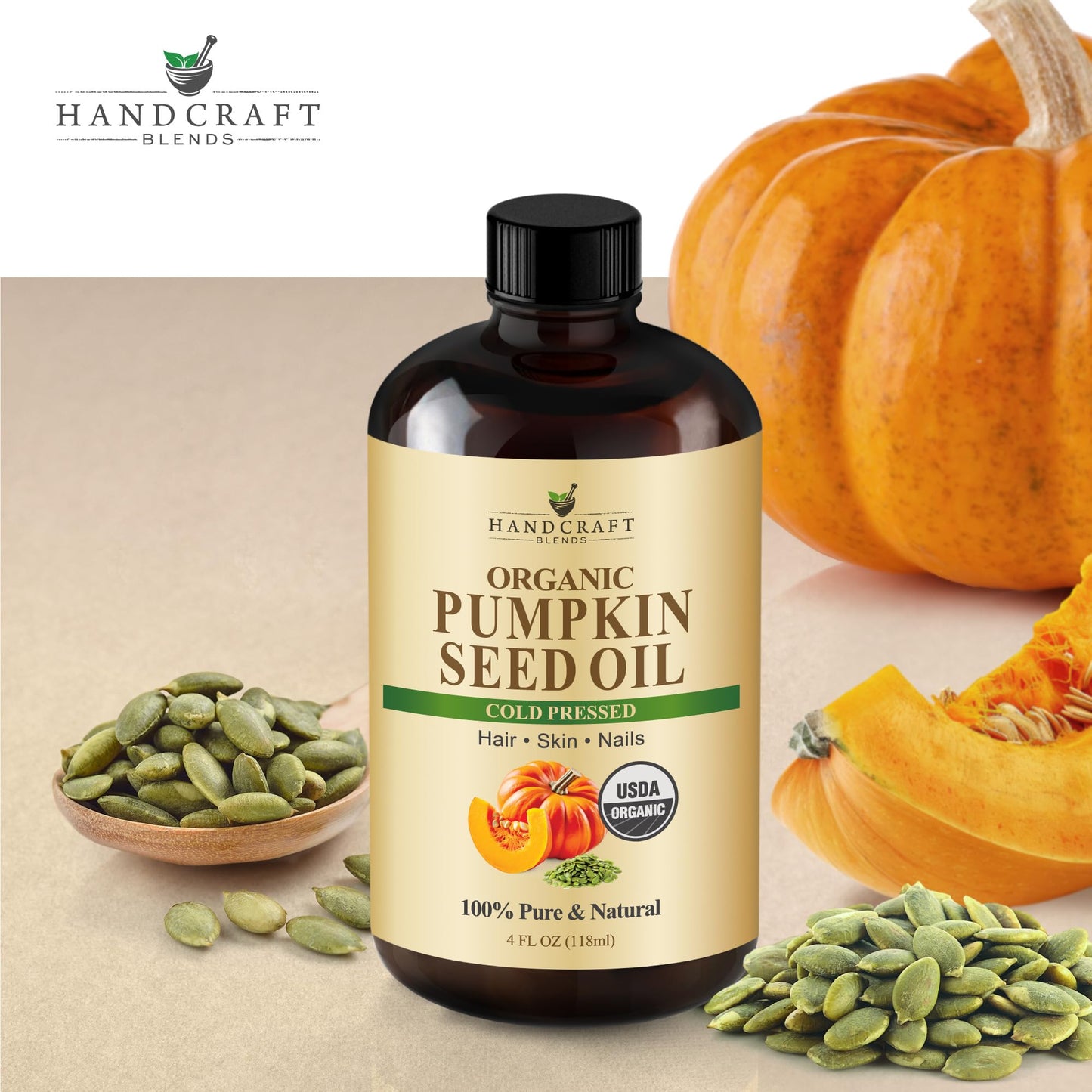 Handcraft Blends Cold-Pressed Organic Pumpkin Seed Oil โ 4 Fl Oz (Pack of 3) โ 100% Pure Carrier Oil for Hair, Skin, Nails & Massage