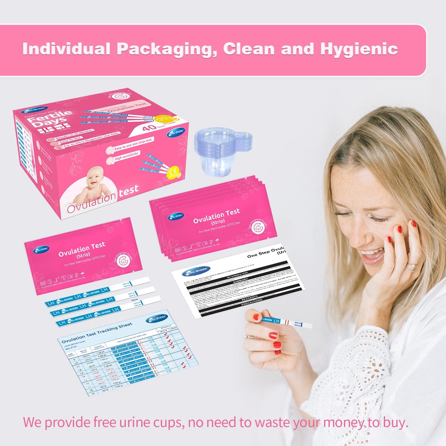 HEAL-CHECK 40 Count Ovulation Test Strips with Cups โ Ovulation Predictor Kit, Bulk LH Tests for Home