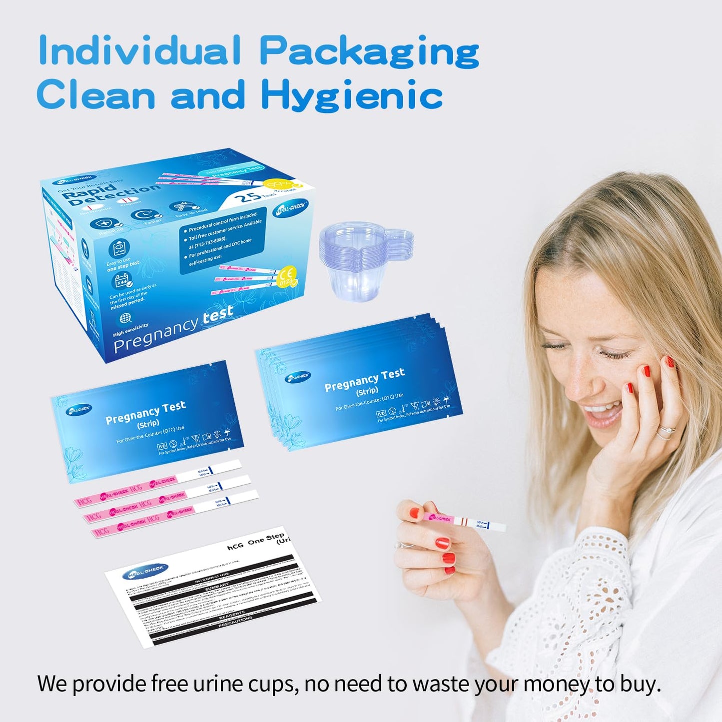 HEAL-CHECK Pregnancy Tests with Cup โ Bulk 25 Count, 99% Accuracy