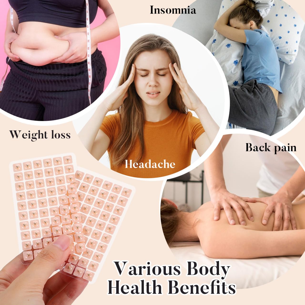 Healifty 600 Magnetic Ear Seeds โ Stainless Steel Ear Patches for Headache, Back Pain
