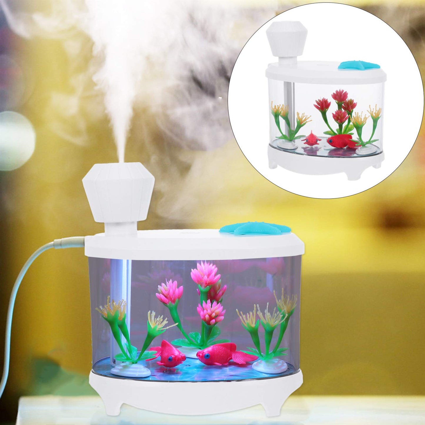 Healifty USB Humidifier โ Cute Fish Tank Diffuser, Night Light & Desk Humidifier