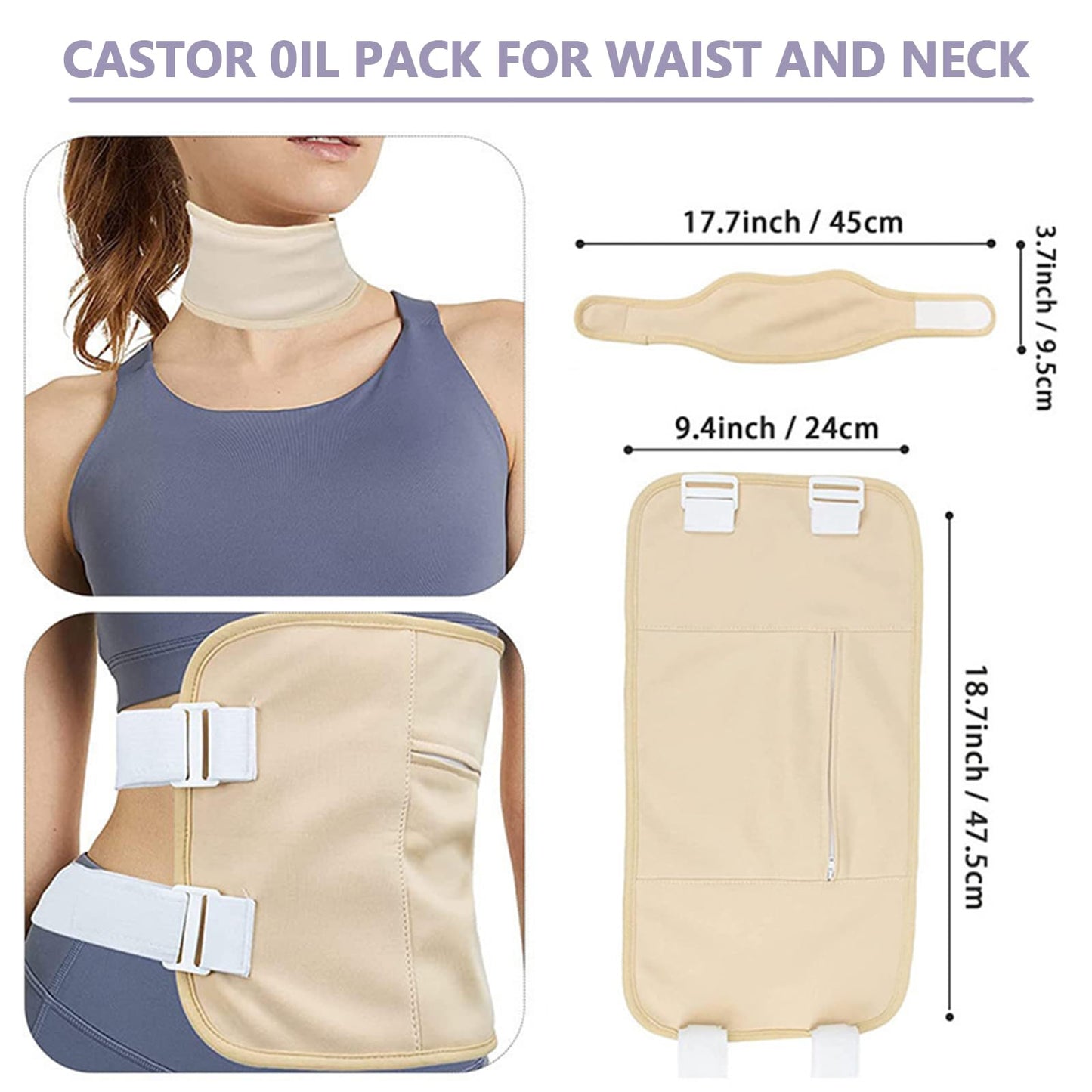 Healo Castor Oil Pack Wrap Kit โ 3.38 oz, Reusable Wraps & Adjustable Straps