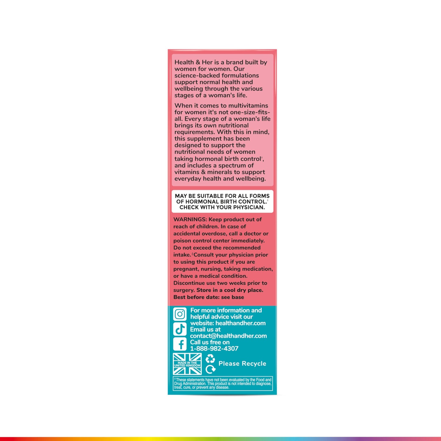 Health & Her Multivitamin for Women on Birth Control β Vegan & Gluten Free (60 Tablets)