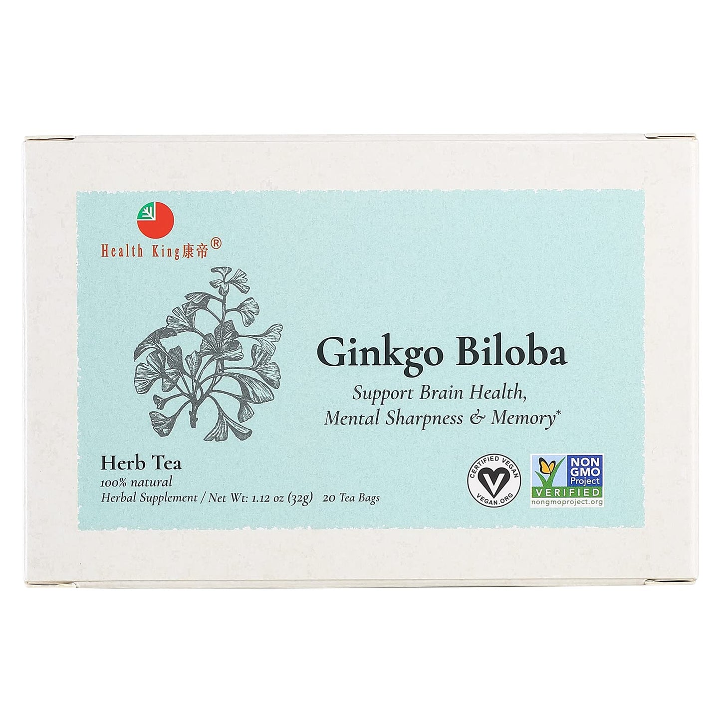 Health King Ginkgo Biloba Tea โ Herbal Teabags, 20 Count Box
