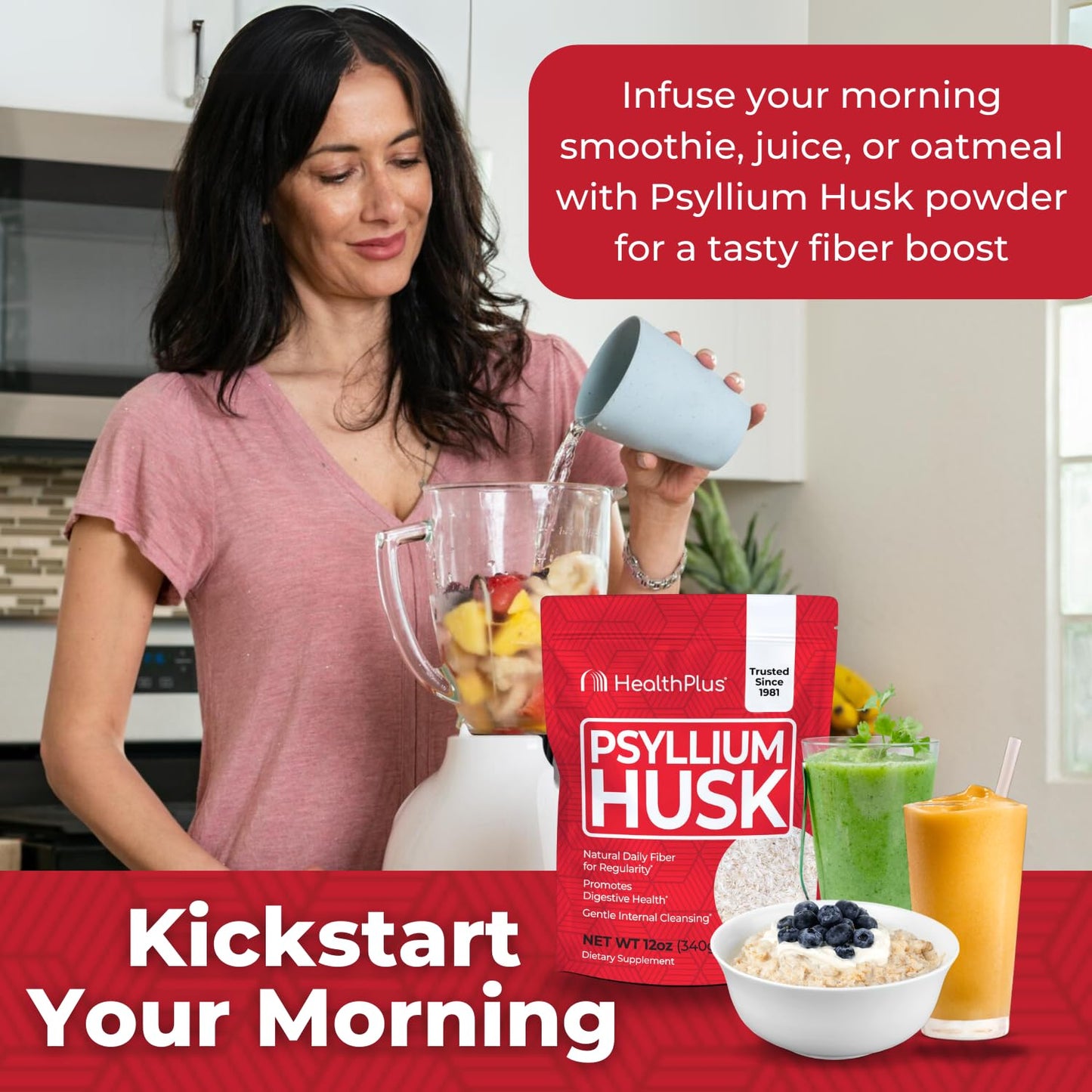 Health Plus Psyllium Husk 12 oz โ Daily Fiber & Natural Detox