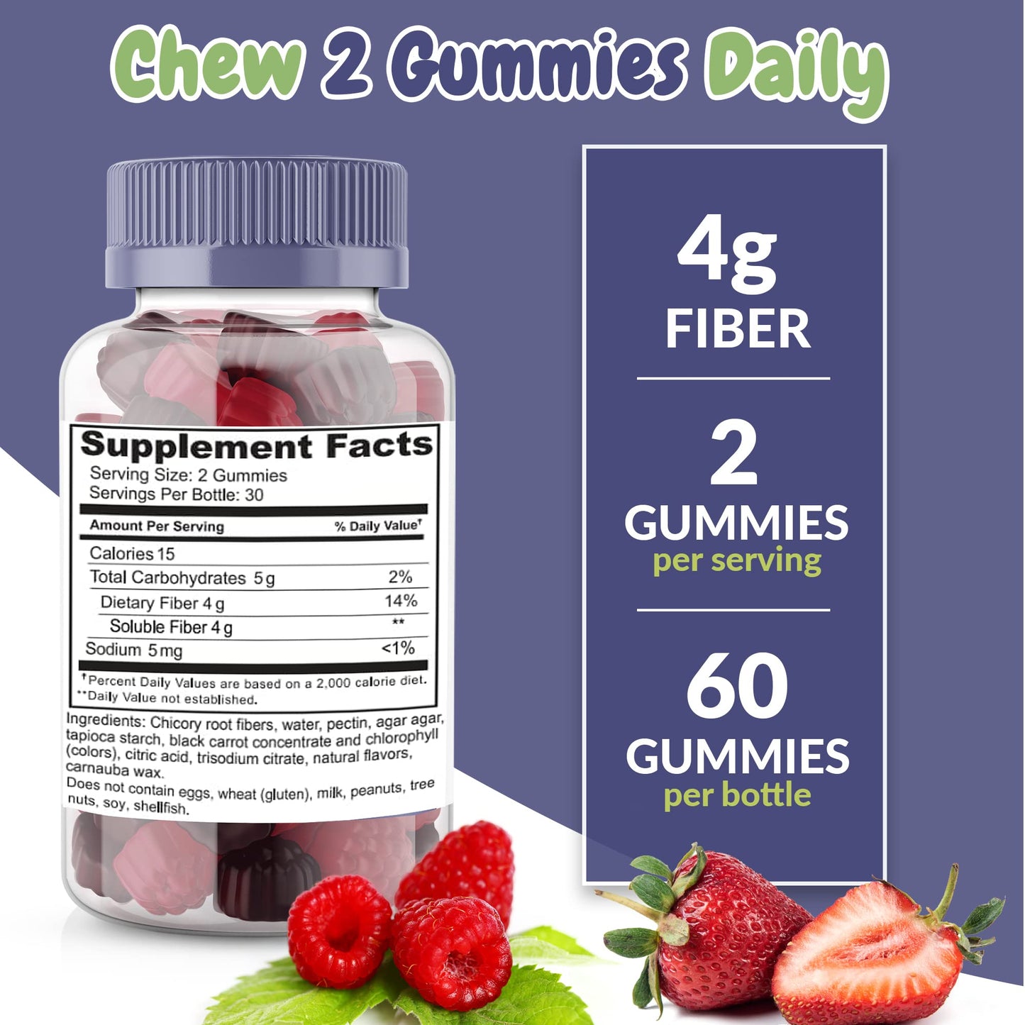 Health Supplied Mixed Berry Prebiotic Fiber Gummies โ Digestive Support, Constipation Relief, Easy to Swallow