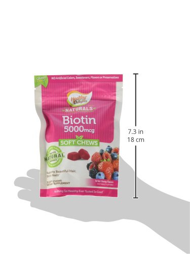 Healthy Delights Naturals Biotin Soft Chews 5000mcg, Wild Berry β Hair, Skin & Nails