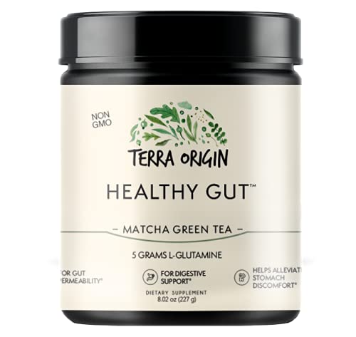 Healthy Gut Matcha Green Tea β 30 Servings with L-Glutamine, Zinc, Glucosamine & Slippery Elm Bark