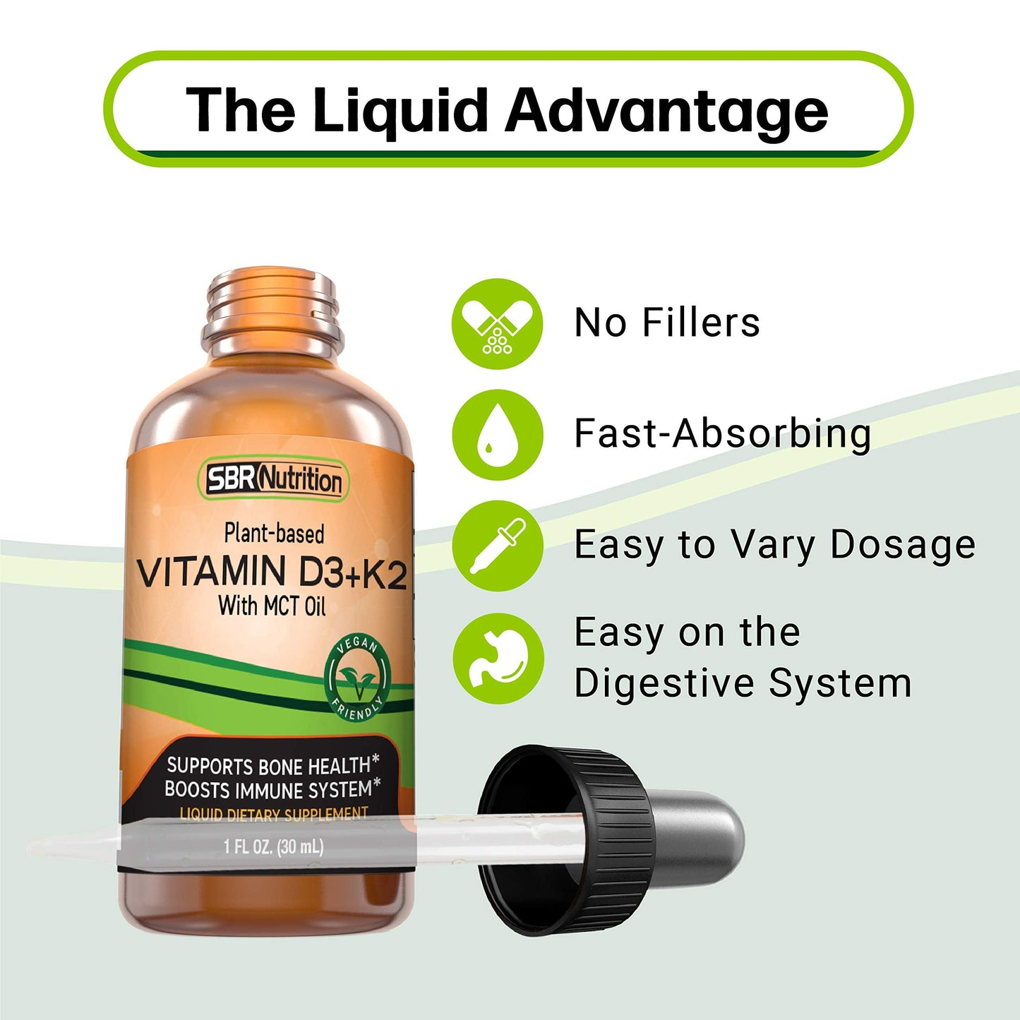 Vegan Vitamin D3 + K2 (MK-7) Liquid Drops with MCT โ Peppermint Flavor