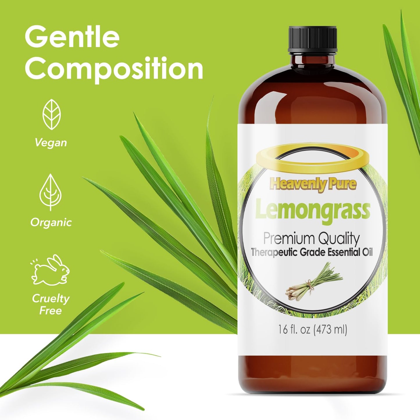 Heavenly Pure Lemongrass Essential Oil 16 oz (473 ml) โ Aromatherapy & Personal Care