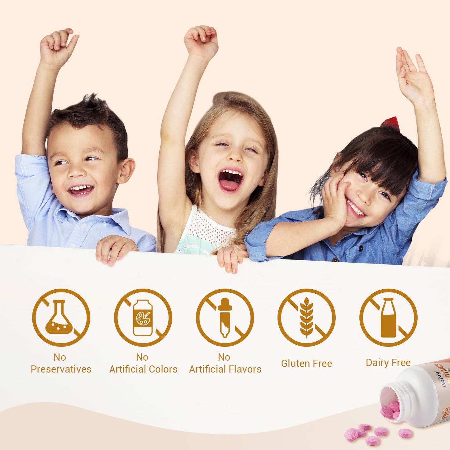 Heivy Children Multivitamin Chewable โ 120 Tablets | Vitamin D3, C & B-Complex