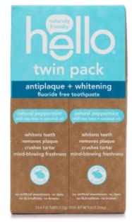 Hello Antiplaque & Whitening Fluoride-Free Toothpaste Twin Pack โ Peppermint