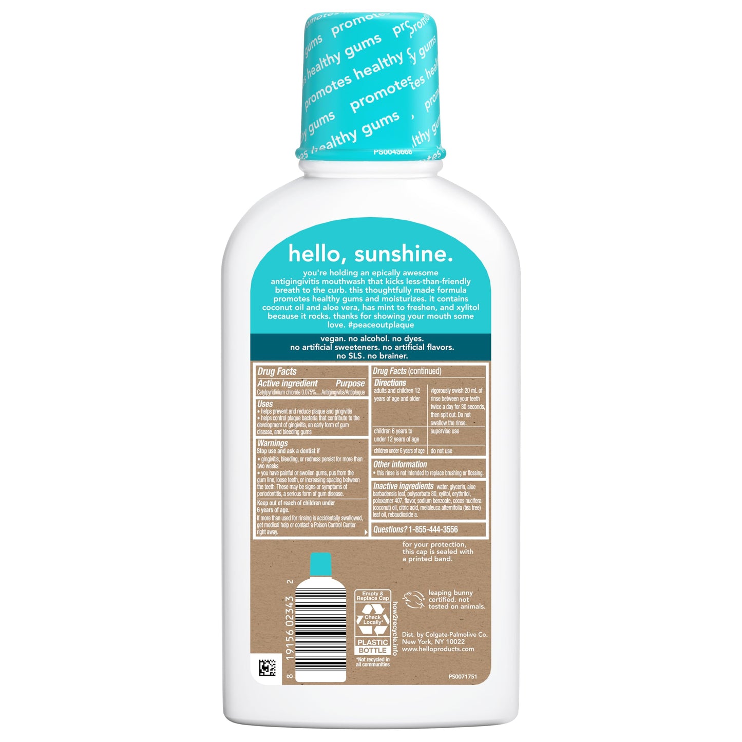 Hello Peace Out Plaque Mouthwash โ Fluoride Free, Alcohol Free, Vegan (3x16 oz)