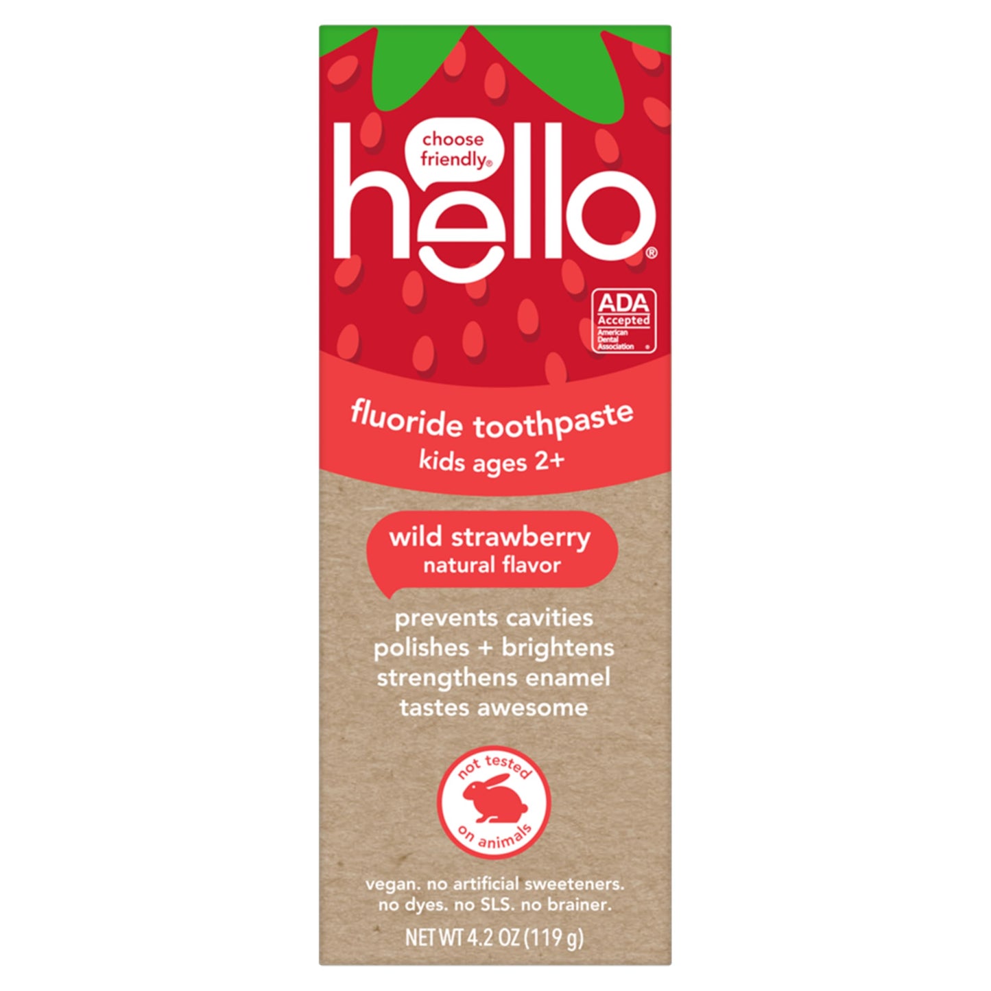 Hello Wild Strawberry Kids Toothpaste with Fluoride β ADA Approved, 3 Pack, 4.2 oz