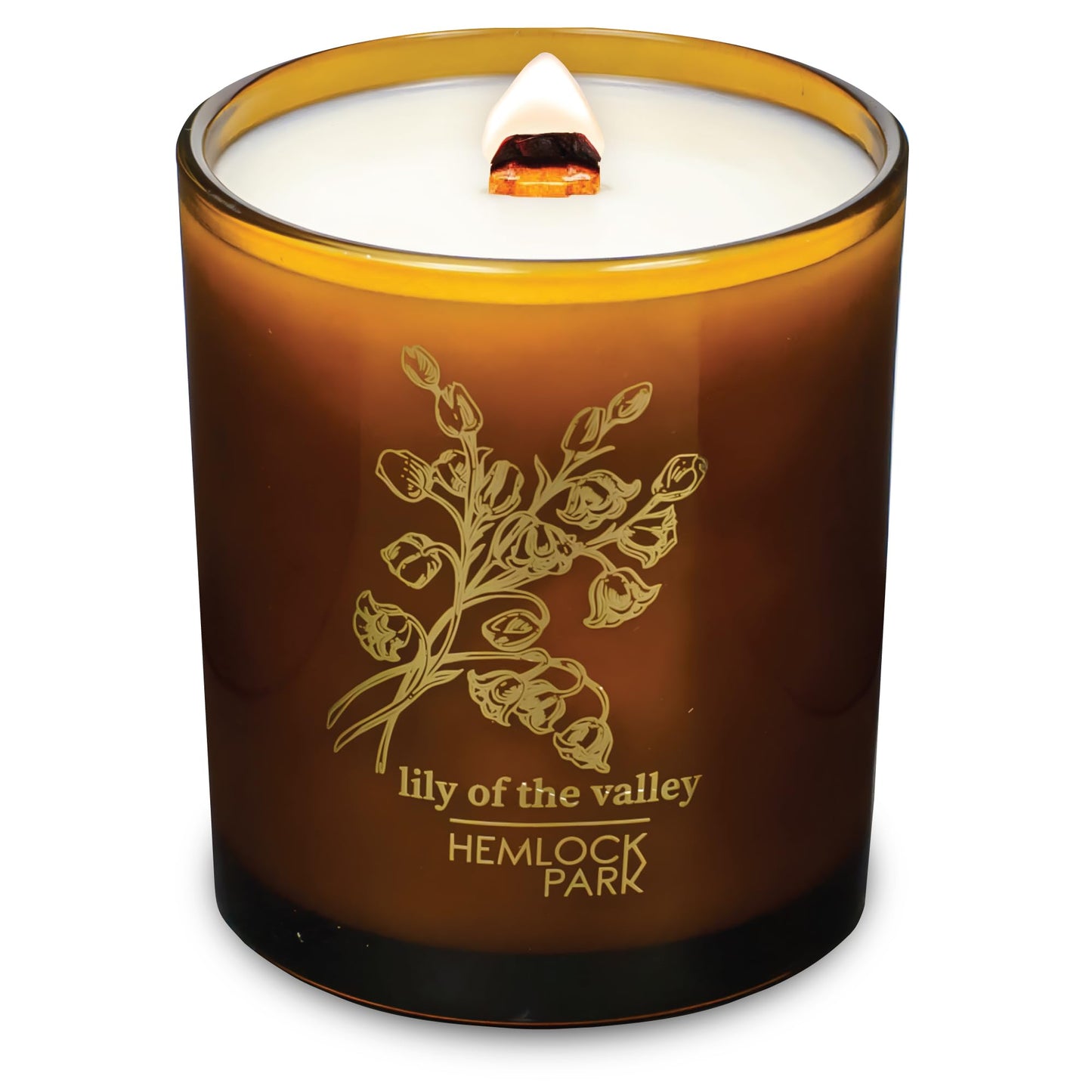 Hemlock Park Amber & Gold Wood Wick Candle โ 14 oz Coconut Wax, Lily of the Valley