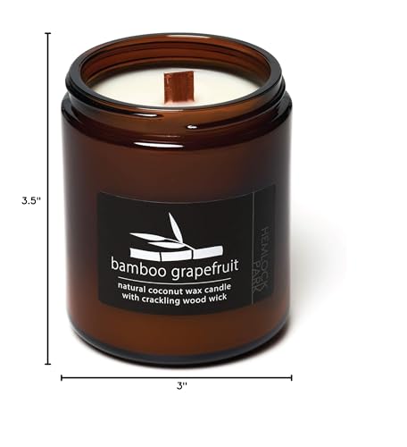 Hemlock Park Crackling Wood Wick Candle โ 8 oz Coconut Wax, Bamboo Grapefruit