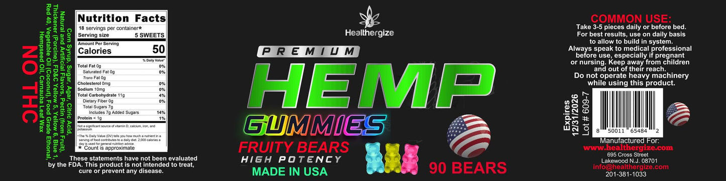 Hemp Gummies Premium Hemp Oil Gummy Bears โ Natural Calm, Sleep Support | Made in USA