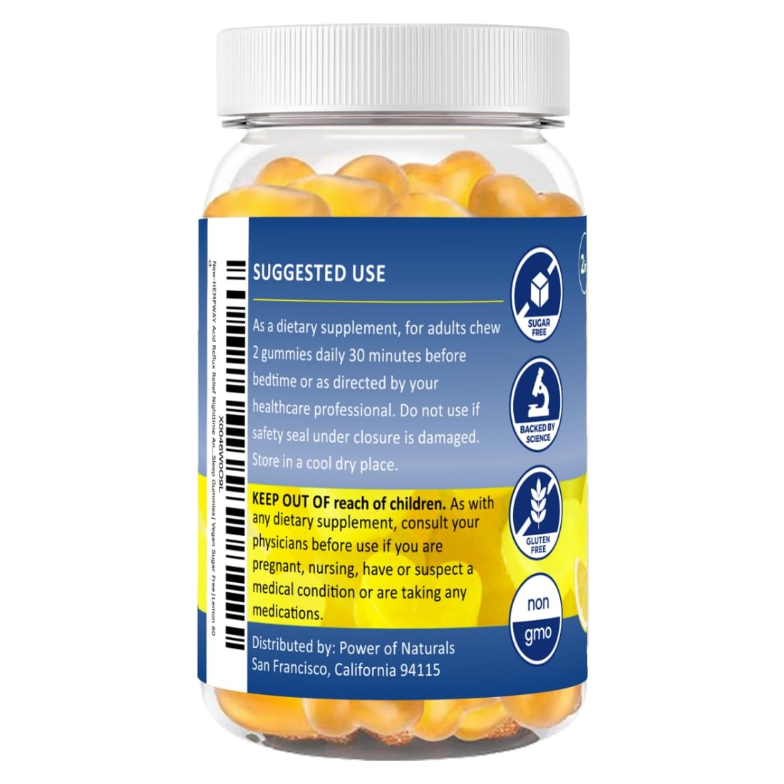 HEMPWAY Reflux Raft Gummies โ Nighttime Sleep + Acid Reflux Relief, Lemon, 60 Gummies
