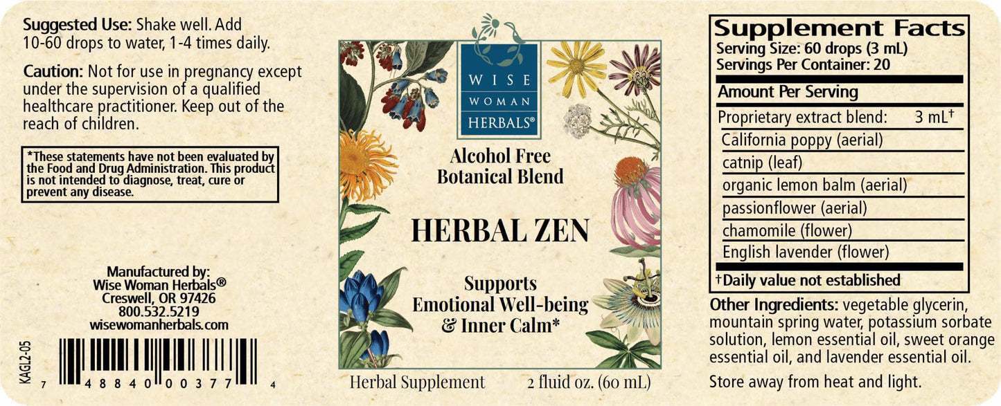 Wise Woman Herbals Herbal Zen โ Alcohol-Free Mood Support Glycerite, 2 oz