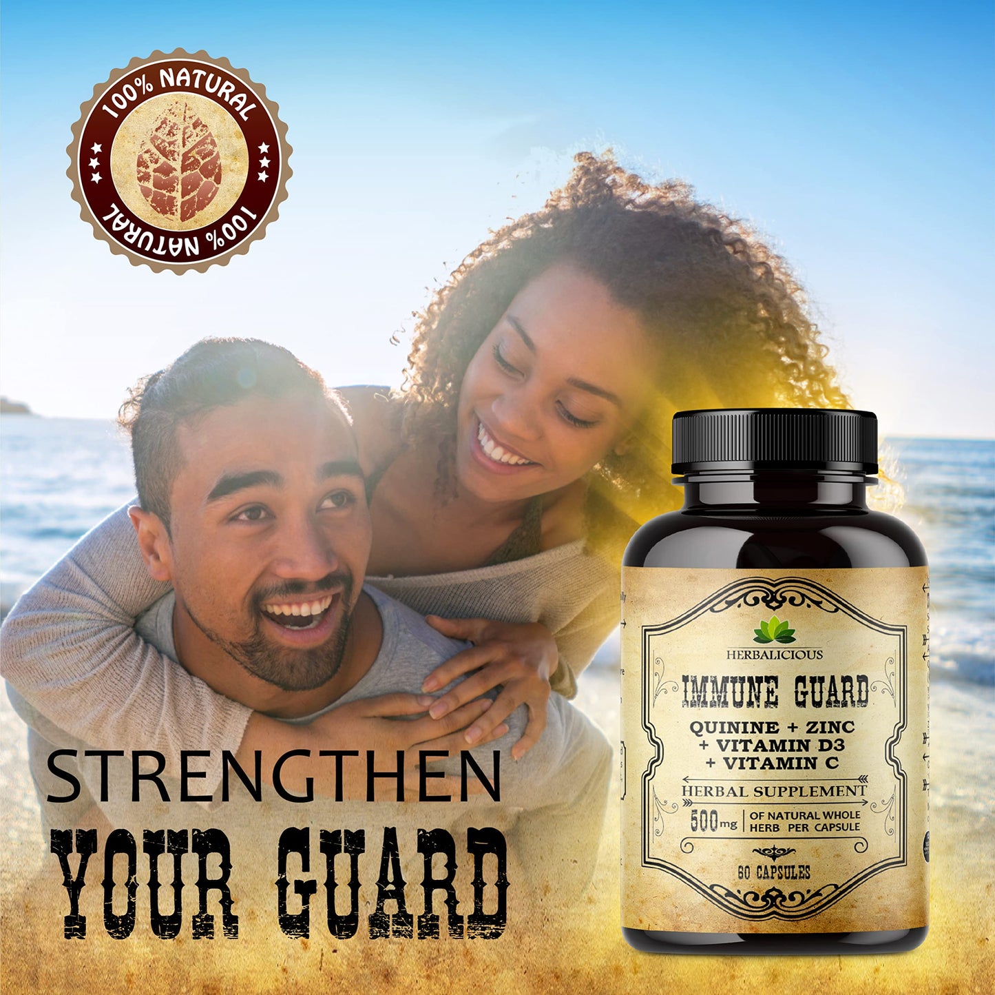 HERBALICIOUS Quinine Immune Guard | Quinine Capsules with Vitamin C, D3 & Zinc โ 60 Capsules