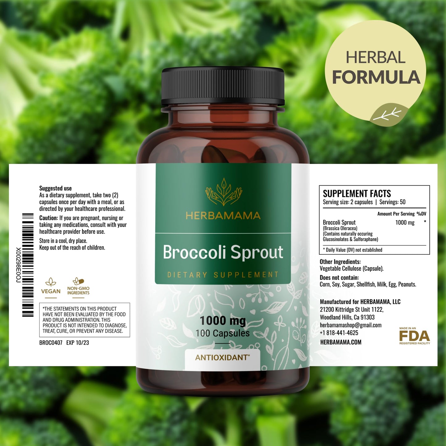 HERBAMAMA Broccoli Sprouts Capsules β 1000mg Broccoli Sprout Extract, Vegan & Non-GMO | Immune & Antioxidant Support (Pack of 2)