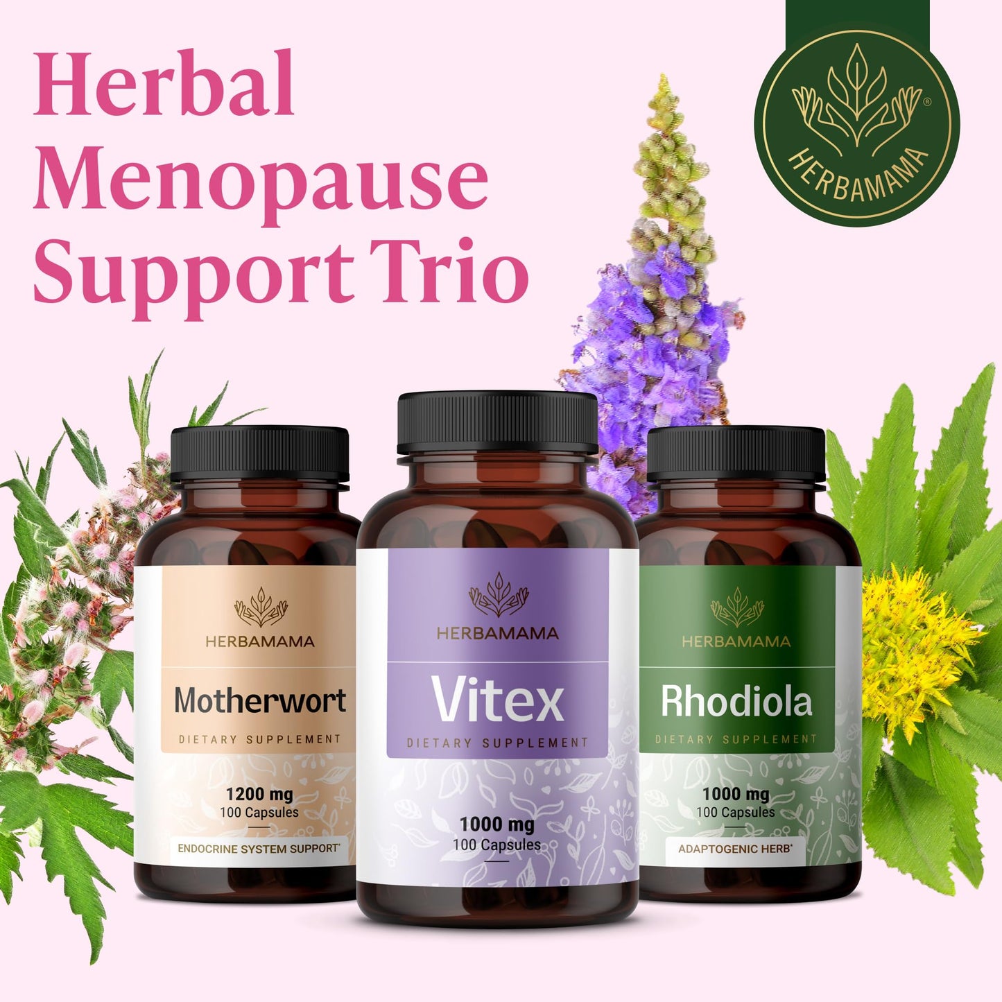 HERBAMAMA Vitex Berry Capsules โ 1000mg Vitex Chasteberry for Menopause Support* โ Vegan, Non-GMO โ 50-Day Supply