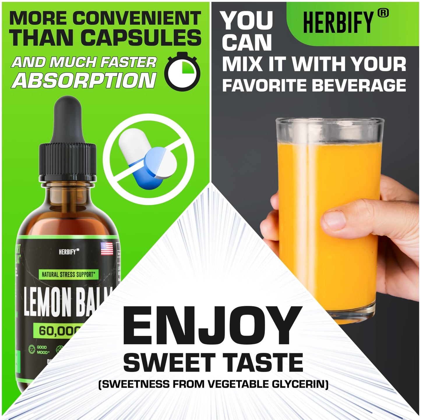 HERBIFY Lemon Balm Tincture โ Melissa Officinalis, Brain & Mood Support (2 oz)