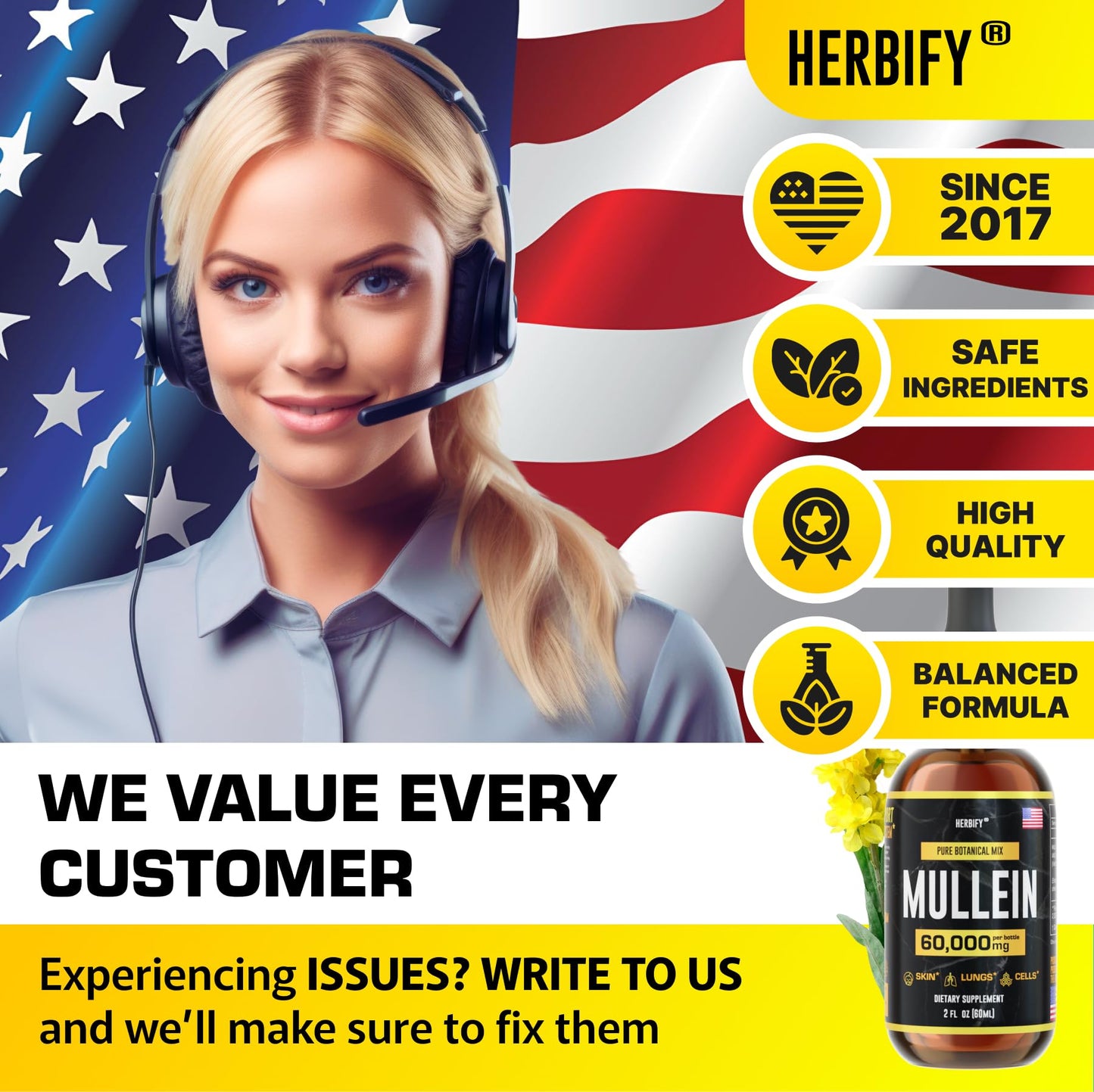 HERBIFY Mullein Extract 2 oz Tincture for Respiratory Health โ Mullein Leaf & Flowers Blend