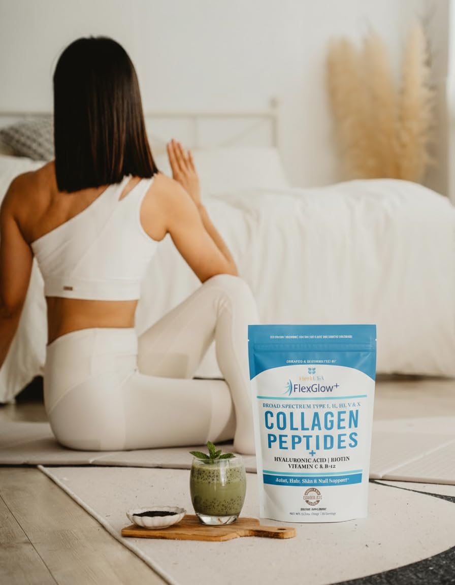HerbUSA FlexGlow+ Collagen Peptides โ 6,900mg Broad Spectrum I, II, III, V & X | Hair, Skin & Joint Support
