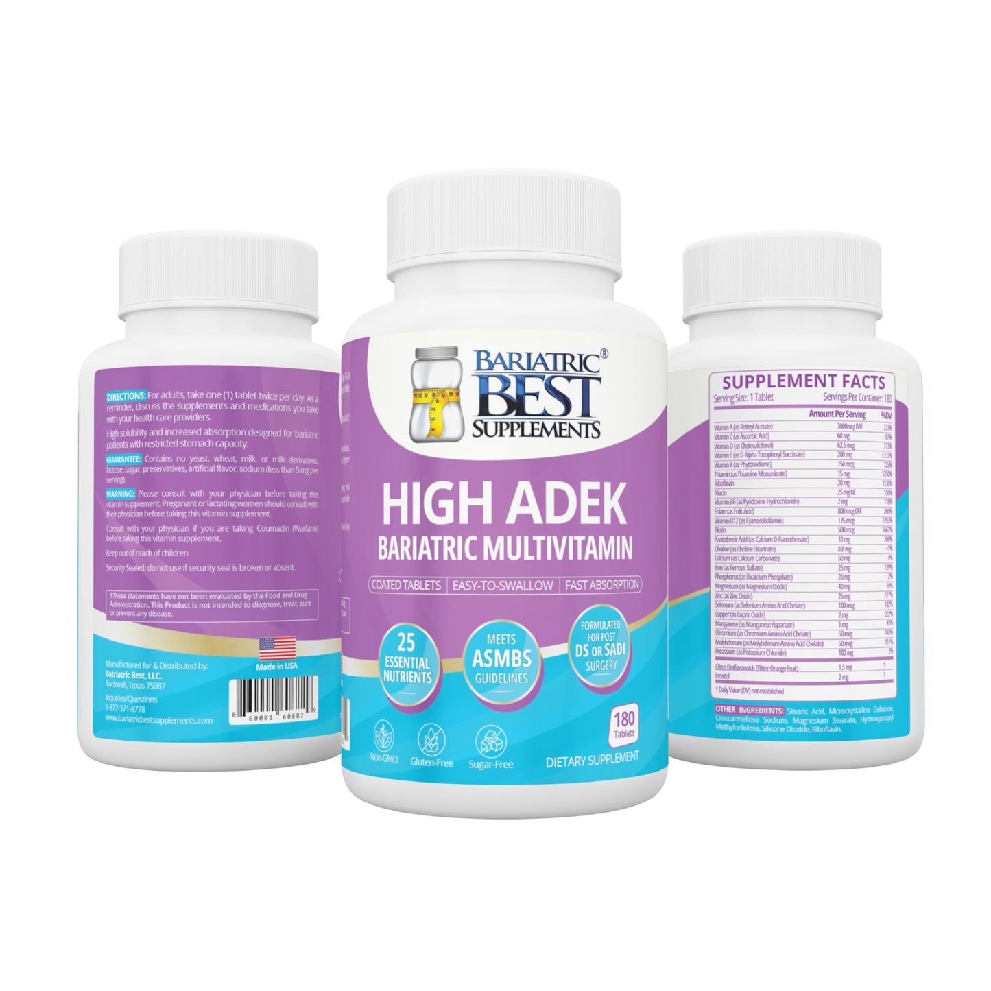 High ADEK Bariatric Multivitamin for Post DS/SADI Surgery โ 180 Tablets