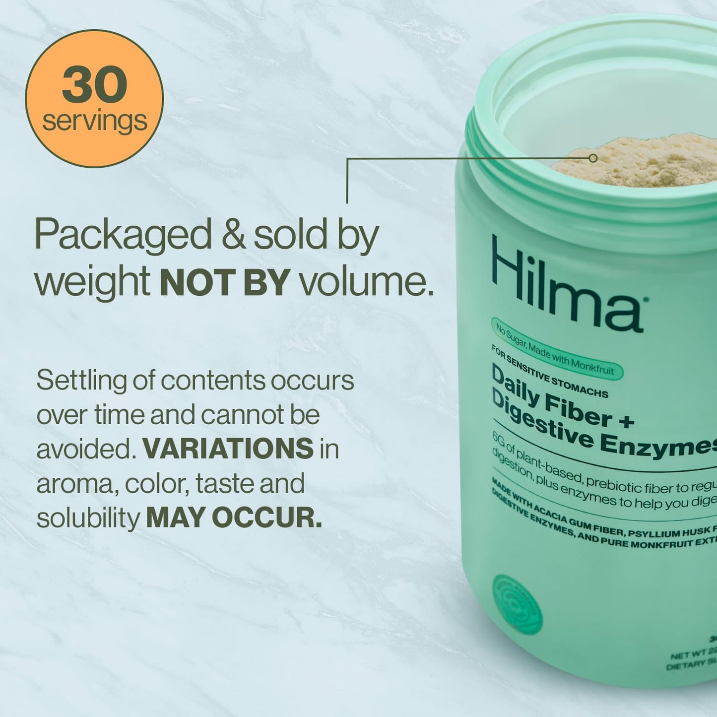 Hilma Daily Fiber & Digestive Enzymes | Fiber Powder with Psyllium Husk & Acacia โ Gluten Free, Vegan, 30 Servings