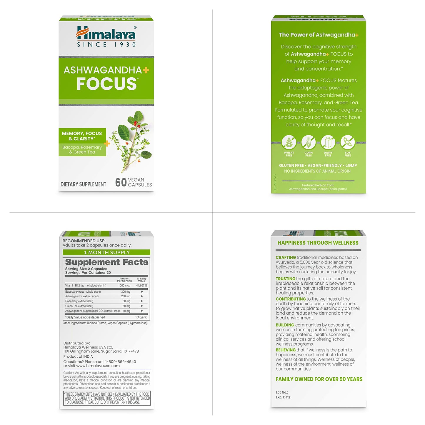 Himalaya Ashwagandha+ Focus โ Nootropic Memory & Clarity (Vegan, Non-GMO)