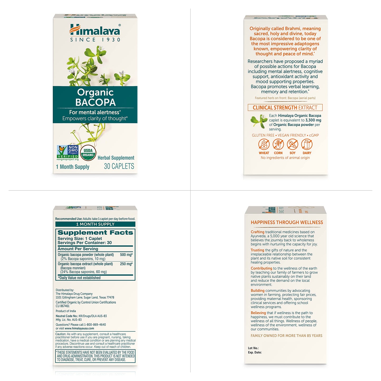 Himalaya Bacopa Monnieri Nootropic β Organic Mind Support, 750 mg, 60 Caplets