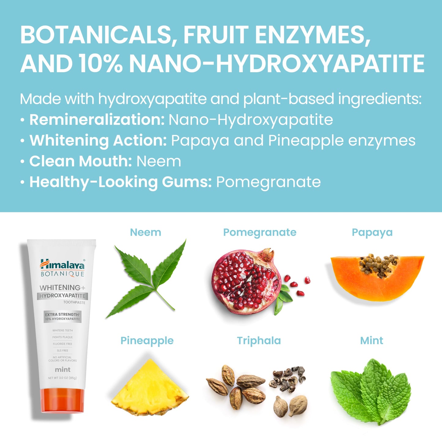 Himalaya Botanique Whitening Toothpaste โ 10% Nano Hydroxyapatite, Enamel Remineralization, Vegan Mint, 3 oz