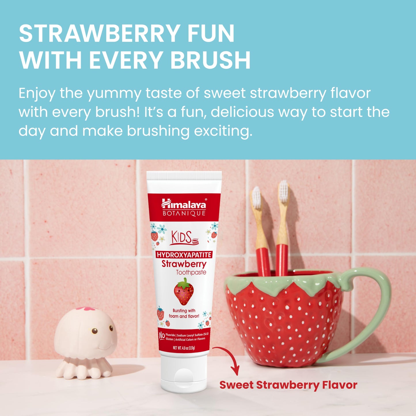 Himalaya Botanique Kids Hydroxyapatite Toothpaste โ Strawberry, 4 oz, Fluoride-Free