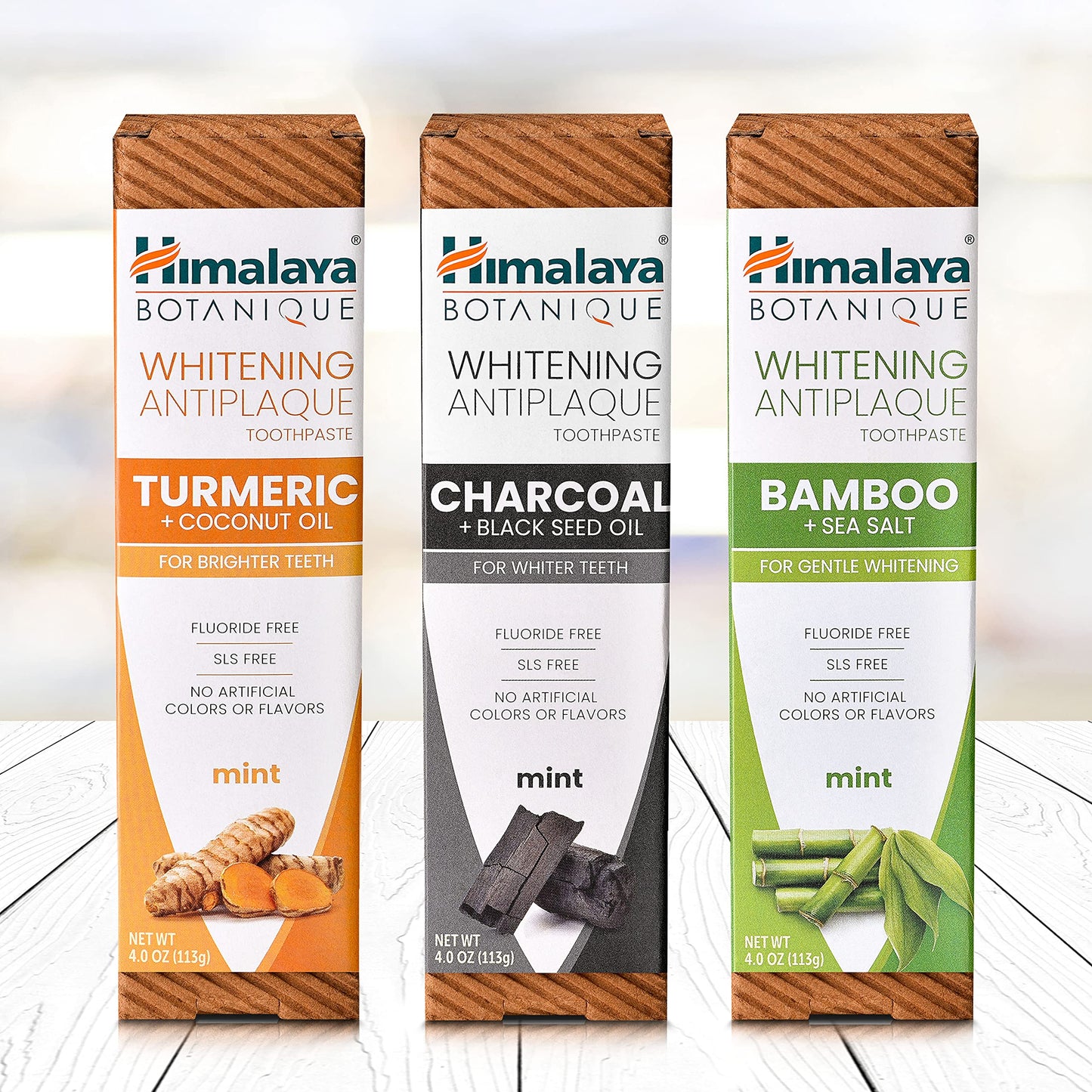 Himalaya Botanique Whitening Antiplaque Toothpaste โ Bamboo & Sea Salt, Fluoride Free, 4 oz (2 Pack)